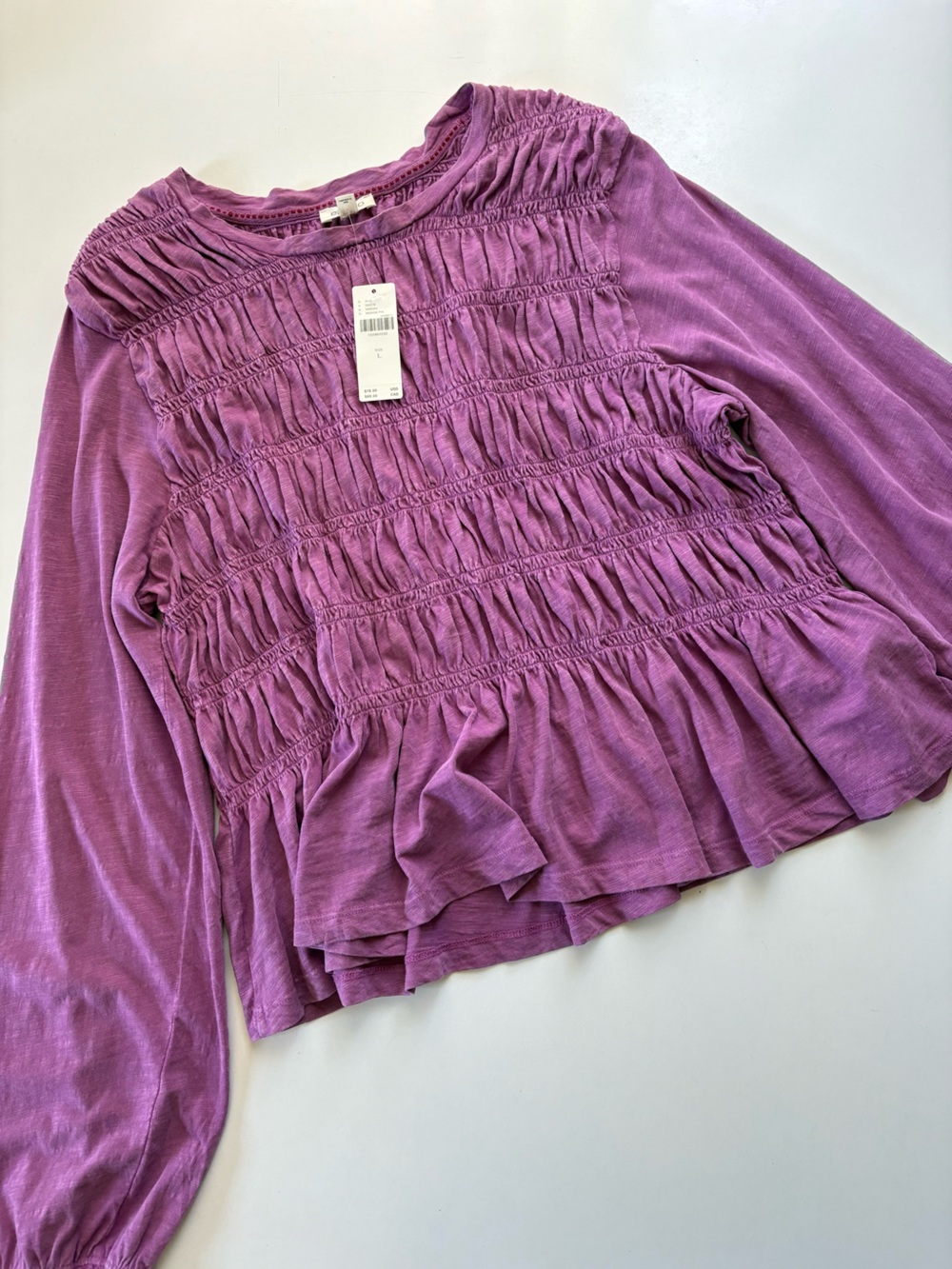 Anthropologie Pilcro Long-Sleeve Smocked Top Large